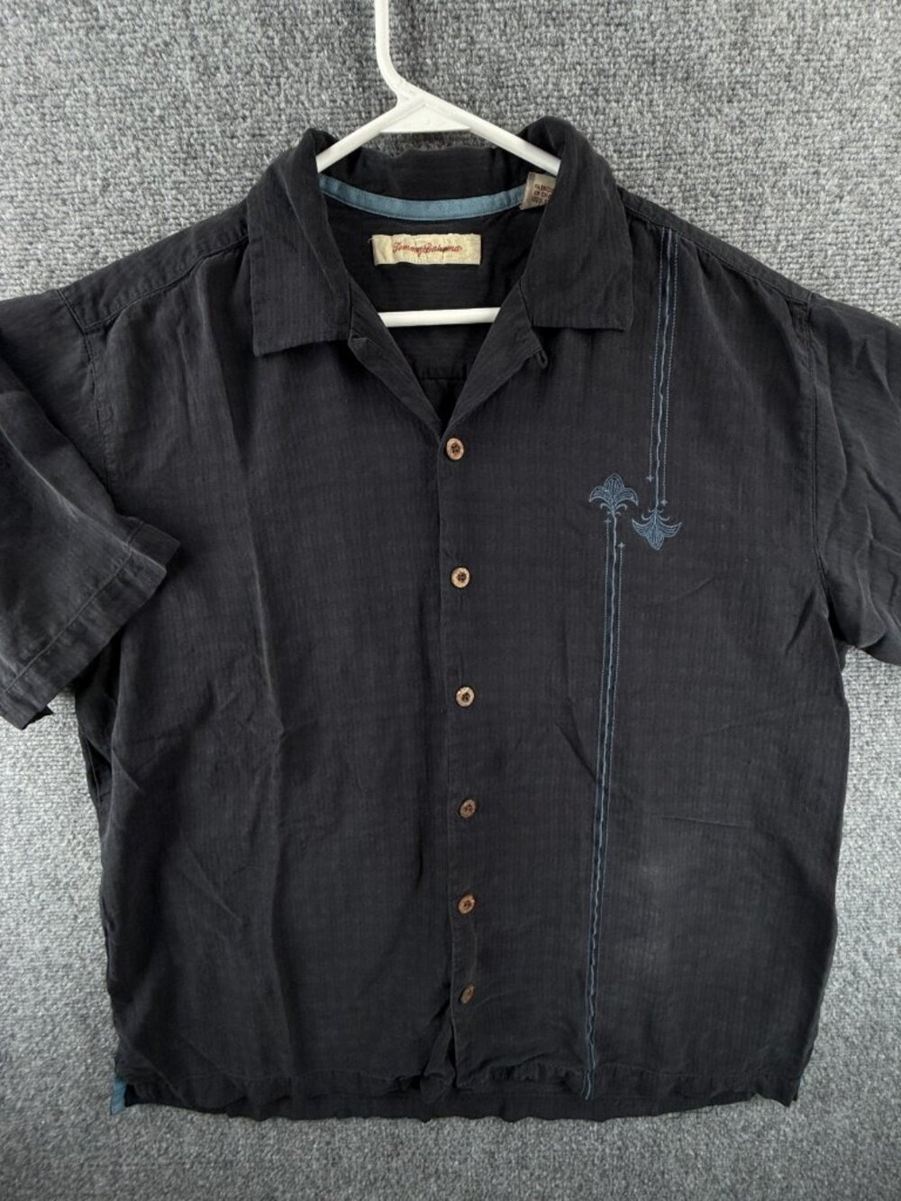 Tommy Bahama Large Short Sleeve Silk Graphic Print Black Shirt Men Hawaiian